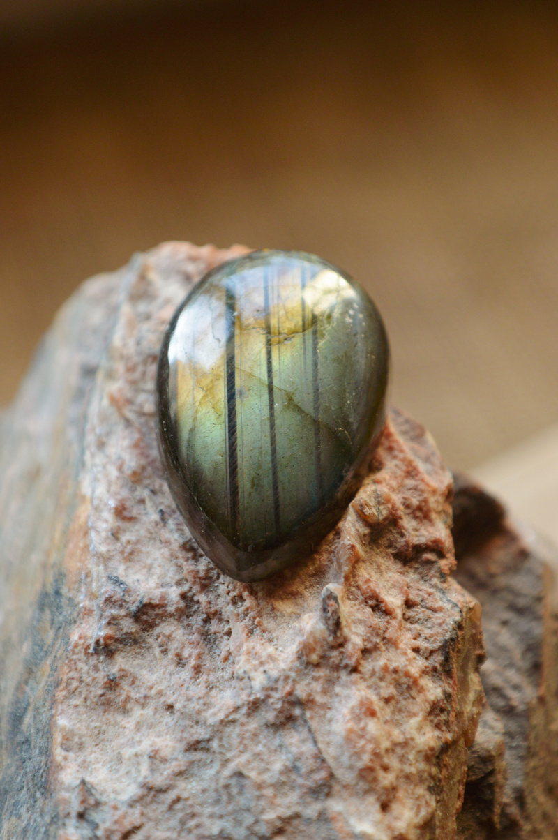 Labradorite stone on rock